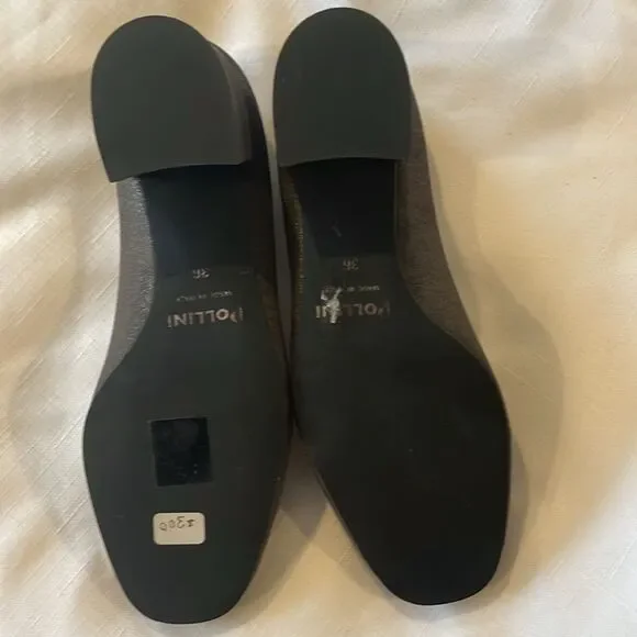 POLLINI PEWTER LEATHER BLOCK HEEL PUMPS.  NEW - Picture 4 of 8